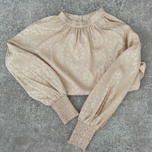Pink Lily Champagne Cheetah Print Silky Blouse (S)